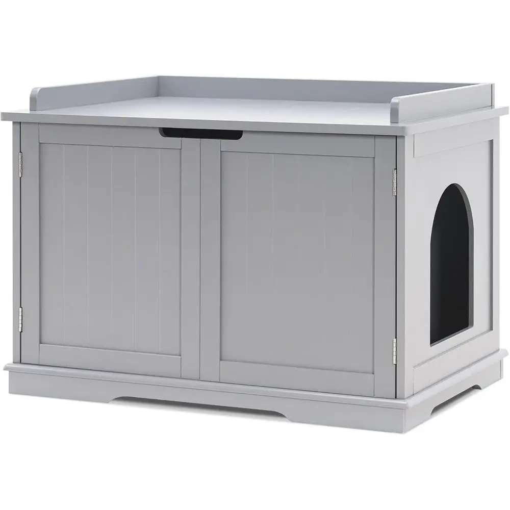 

Hidden Pet Litter Box Furniture, Enclosed Wood Cat Washroom Bench with Removable Divider