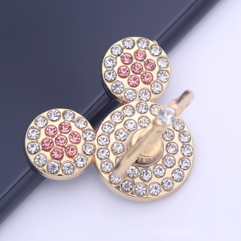 Cute Anime Mickey Mouse Minnie Phone Finger Ring Holder With Diamond Kawaii High Quality Mobile Stand For Iphone 13 14 Huawei