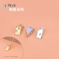 S925 Sterling silver gold plated cake cheese pendant Handmade DIY bracelet necklace Jewelry accessories women