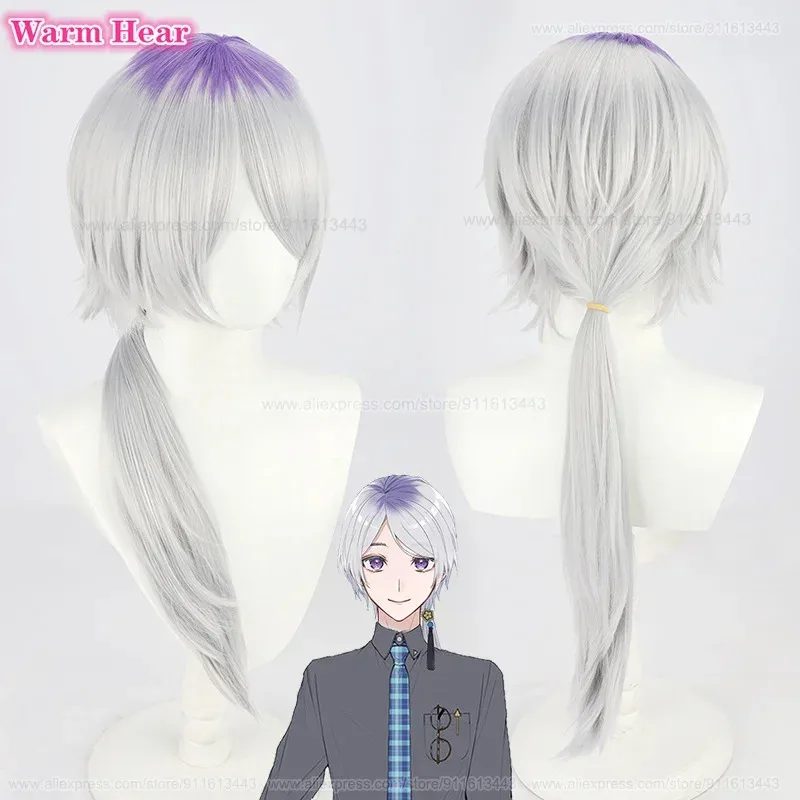 Vtuber Synthetische Genzuki Tojiro Perücke 2 Stile 30 cm/48 cm Silber Blau Cosplay Perücke Hitzebeständige Haar Halloween Party perücken + Perücken Kappe