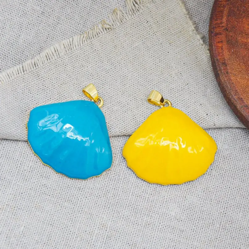 

2Pcs Copper Pendant Gold Color Enamel Nautical Shell Shape Approx 35.7x37.2mm Jewelry Special Gift For Women