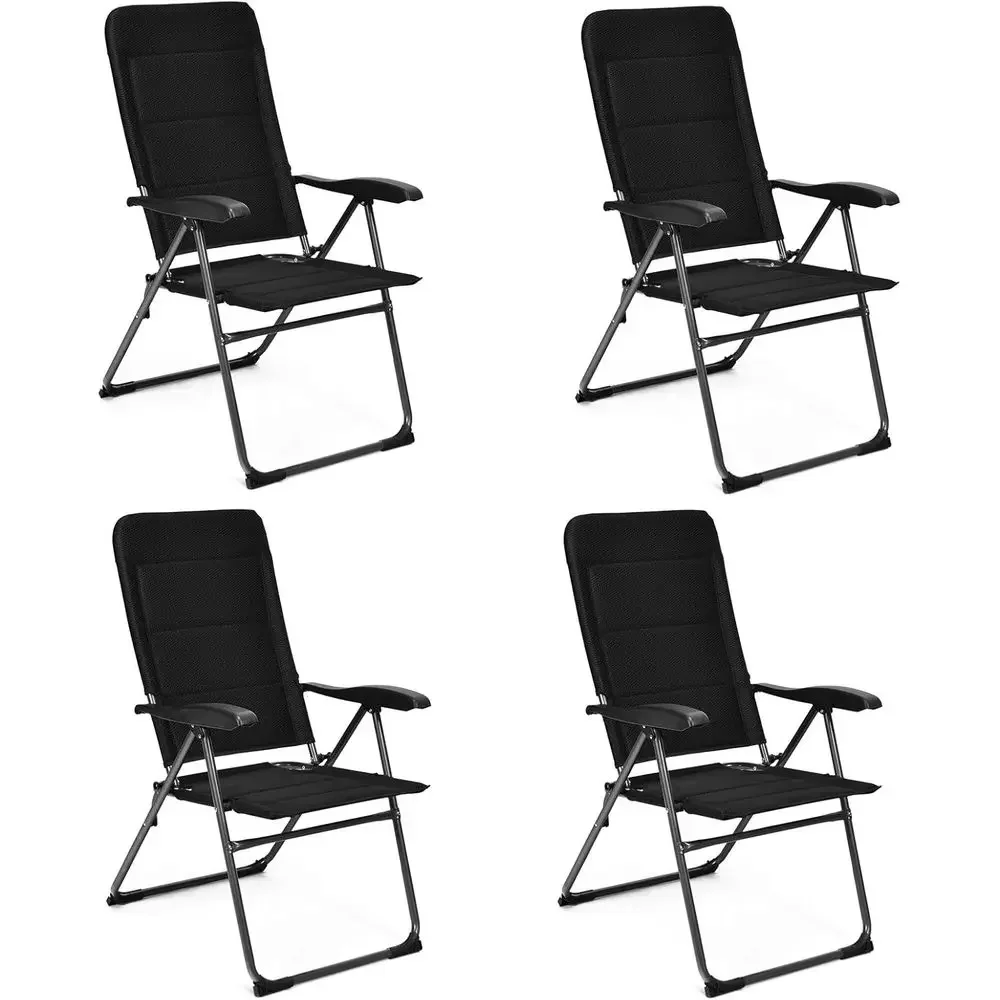 Portable Outdoor Sling Chairs Set of 4 with Armrests and Adjustable Backrests for Lawn, Pool, or Balcony