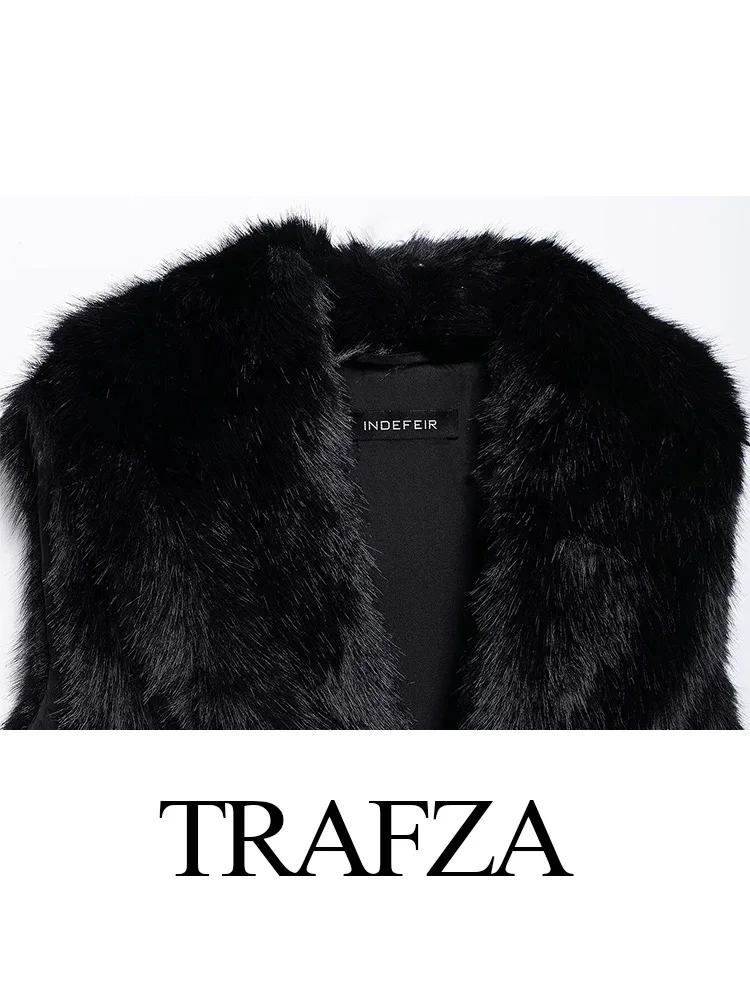 TRAFZA Otoño Invierno Mujer cuello vuelto chaleco sin mangas Top Mujer moda bolsillos laterales piel Artificial chaleco sólido abrigo Mujer