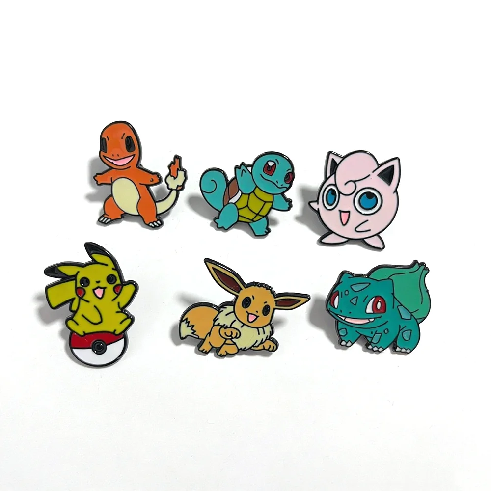 6 uds lindo Anime japonés Pokemon esmalte solapa Pins-Jigglypuff Eevee Pikachu Charmander broches para mochila bolsos decoración regalos