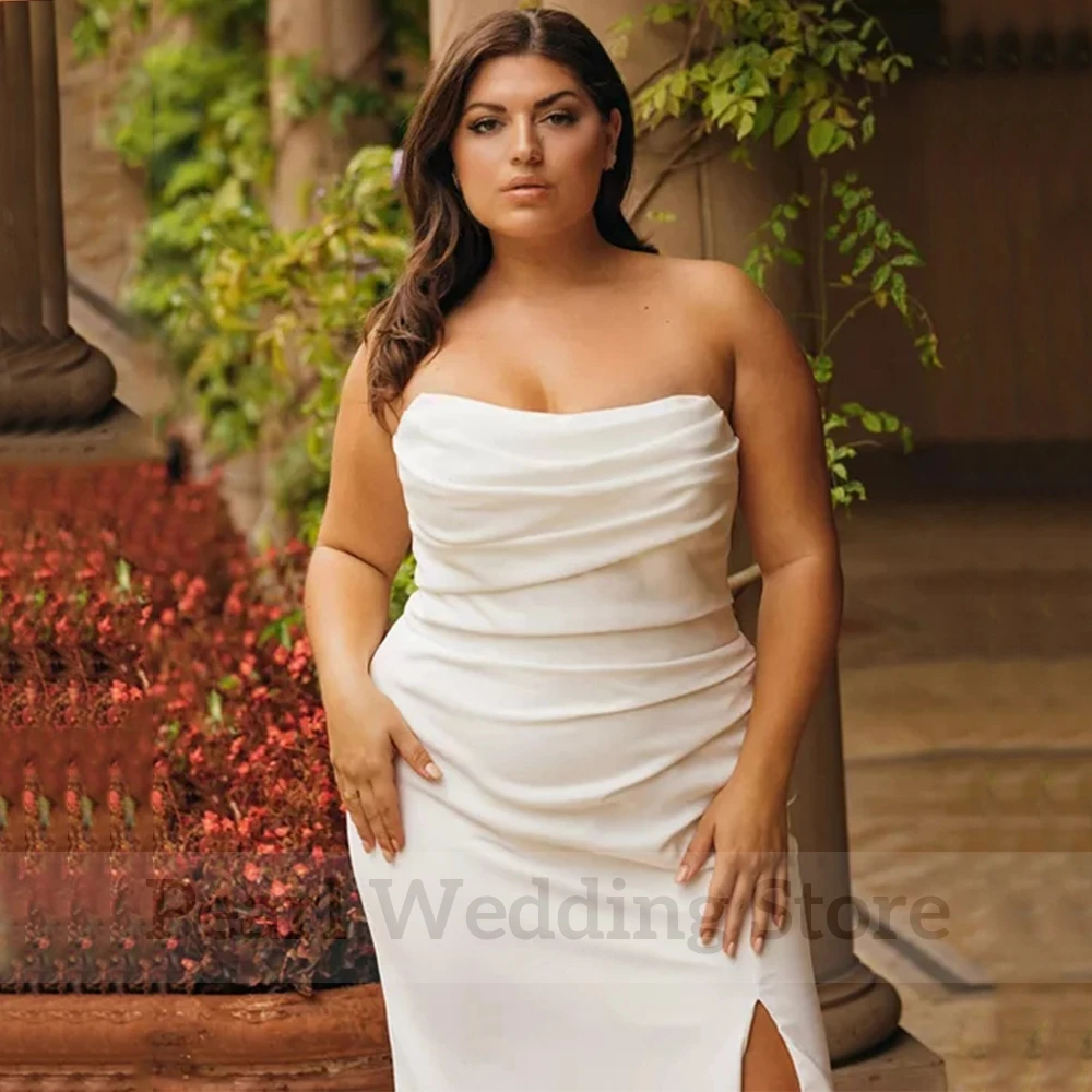 Vestido de novia plisado sin tirantes, abertura lateral, longitud hasta el suelo, sirena Sexy, espalda abierta con botones, tren de barrido, vestidos de novia