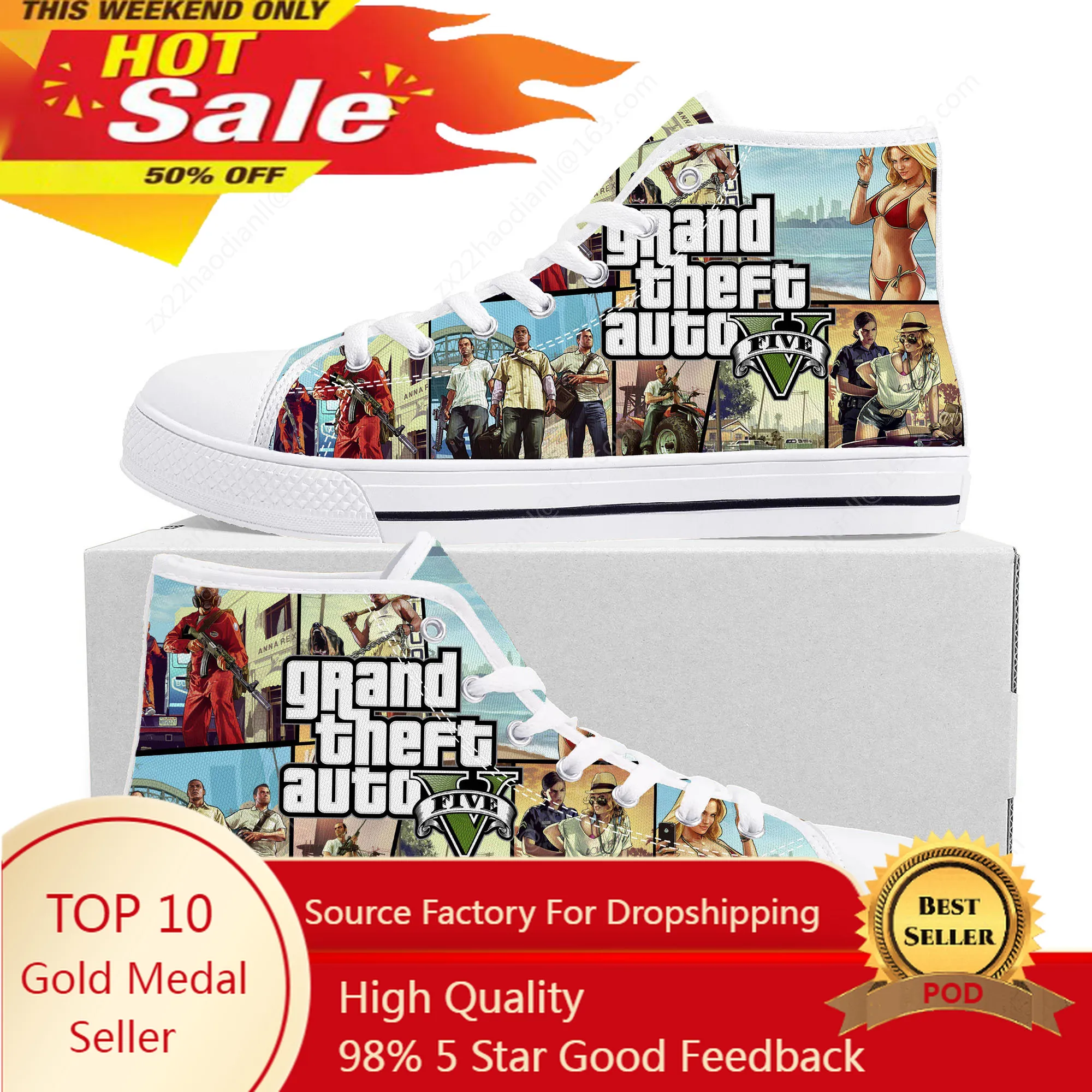 

Hot Anime Cartoon Grand Theft Auto GTA V 5 High Top Sneakers Mens Womens Teenager Canvas Sneaker Casual Couple Shoes Custom Shoe