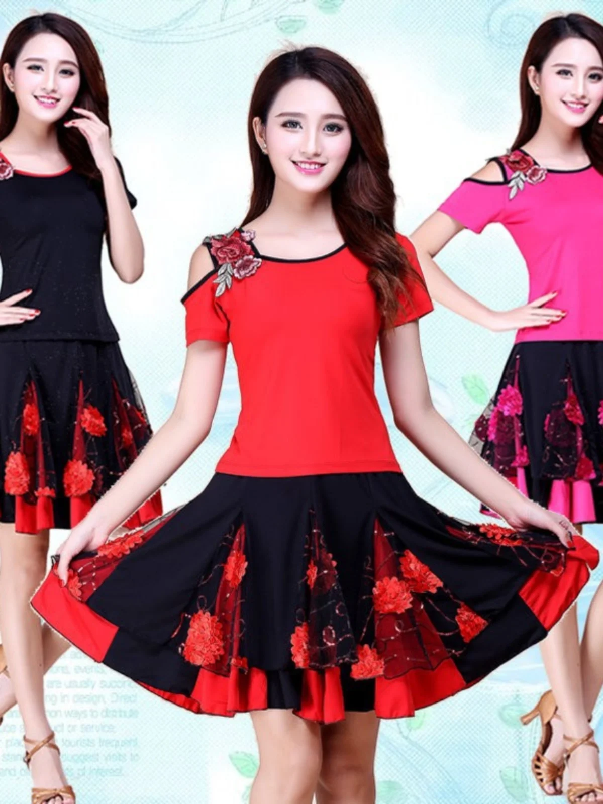 Spring Ying Square Dance Ensemble New Fashionable Short Sleeve Outfit Yang Li  Dance Skirt Set Women's Ethnic Stage Costume