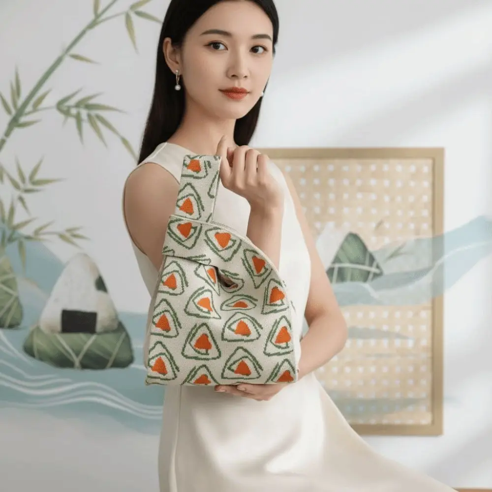 Hand-held Pouch Loong Boat Festival Pouch Bamboo Printed Crochet Storage Purse New Chinese Style Handbag Temperament Elegant