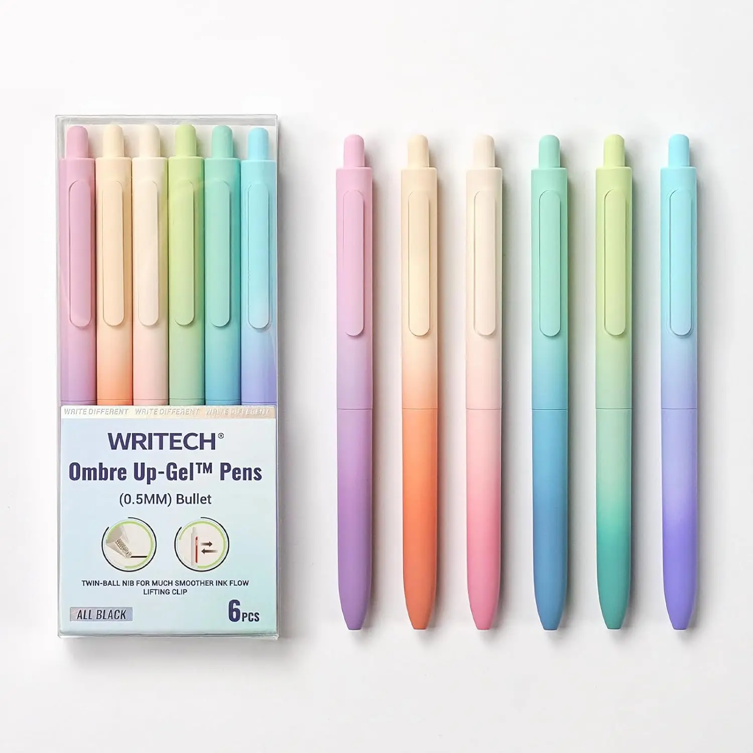 

Fine Point Gel Pens 0.5mm Black 6ct Smooth Writing No Bleed Gradient Barrel for Journaling Note Taking Sketching