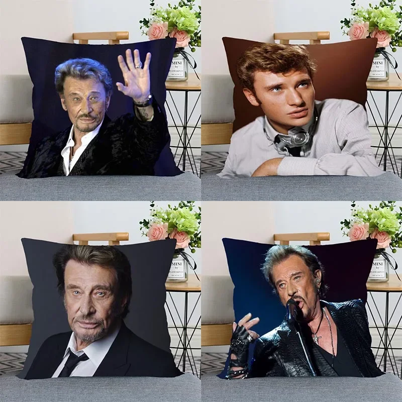 HEARMNY Johnny Hallyday Pillow Cover Bedroom Home Office Decorative Pillowcase Square Zipper Wedding Pillow cases Satin Fabric