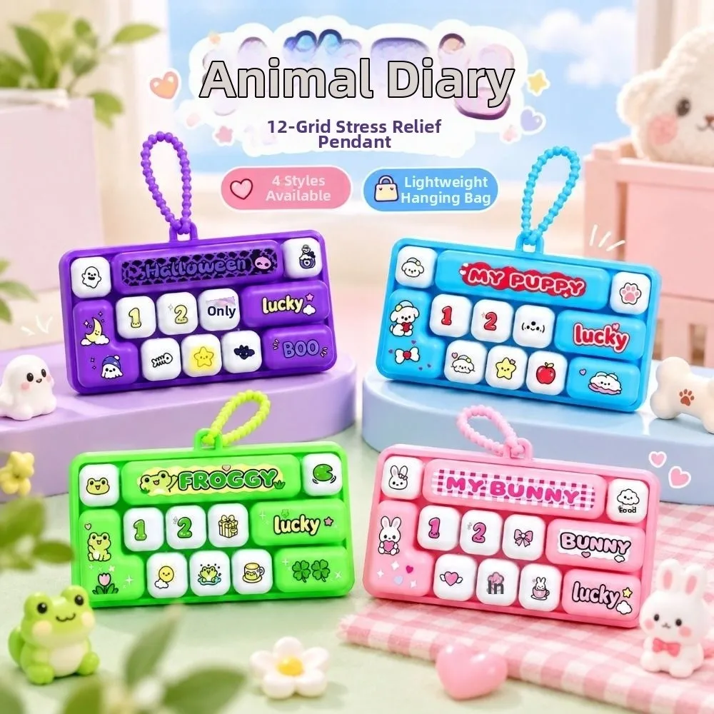 Funny Cartoon 12 Keys Keyboard Keychain Mini Animals Keyboard Clicker Keychain Relaxed Creative Sensory Clicker Toys Travel Use