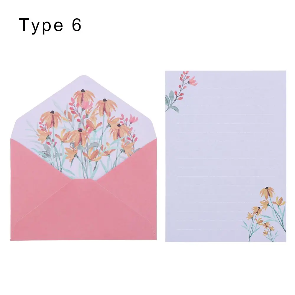 6PCS/Set Gift Party Wedding Greeting Invitation Card Floral Pattern Paper Letter Envelopes Set Love Note Printed Flower