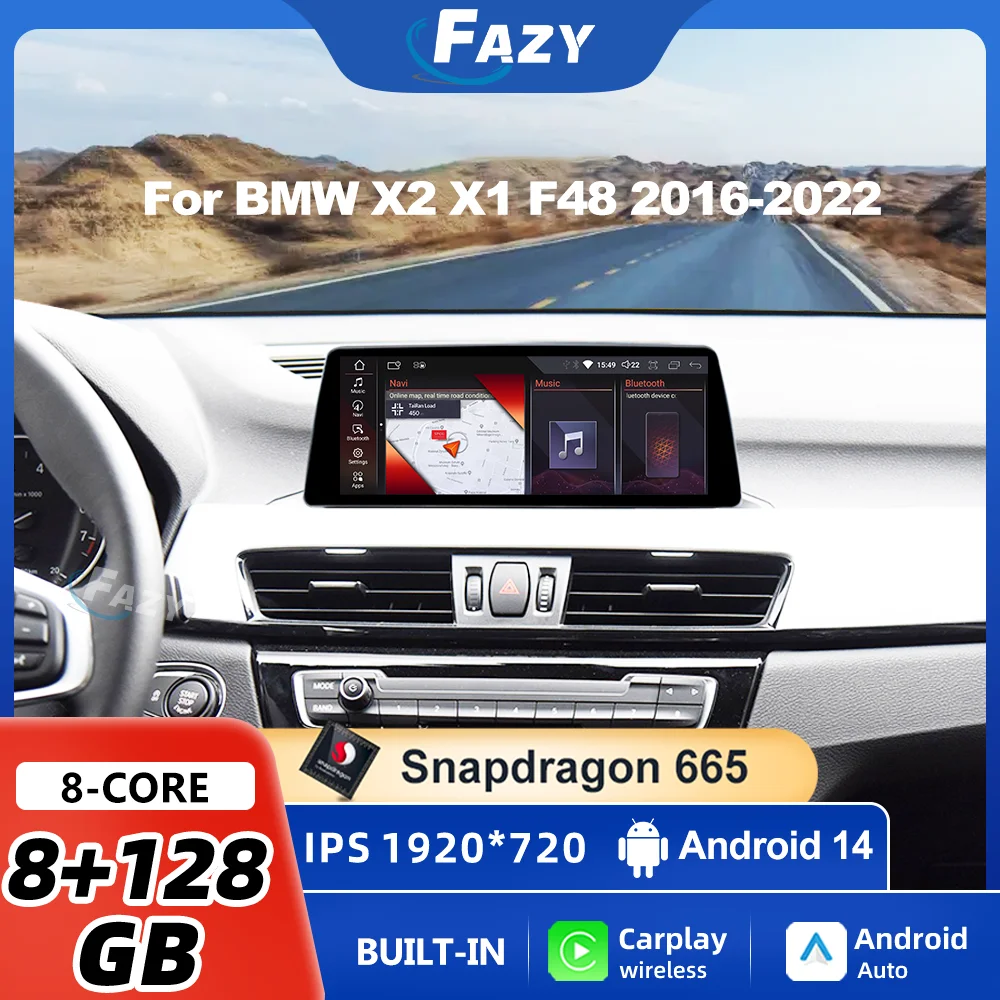 

10,25-дюймовый автомобильный радиоприемник Android 14 CarPlay для BMW X2 X1 F48 2016-2022, мультимедийный плеер, стерео DSP SWC Navi, GPS, IPS-экран