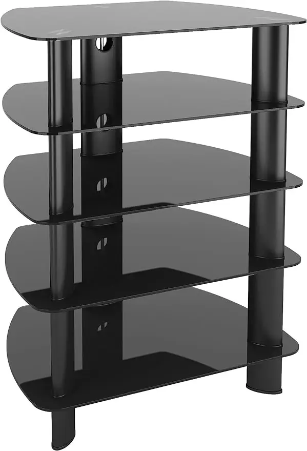 

Laguna Satin Black Glass Component Stand Shelves, Audio Video Component Storage,Generous High Interior Shelf Space