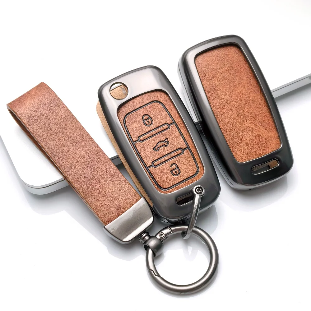 3 Buttons Zinc Alloy Leather Key Case Cover for VW Golf 4 5 6 7 Bora Jetta POLO MK4 MK6 Bora Passat B5 B6 Superb Tiguan Beetle