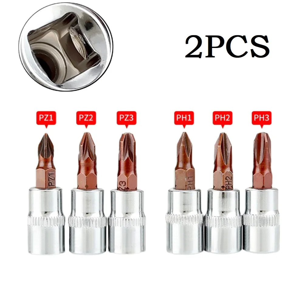 Professional 2PCS Socket Drive Wrench Set for PZ1 For PZ2 PZ3 PH1 PH2 PH3 Screwdriver Bits for Electrical Work