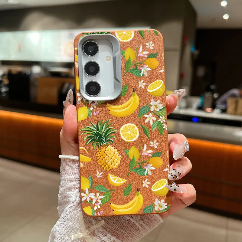 Lemon Fruit Case For Samsung Galaxy A55 A54 5G A35 A25 A15 A16 A52 A53 A14 A34 S20 S21 FE S22 S23 S24 Ultra Leather Texture Case