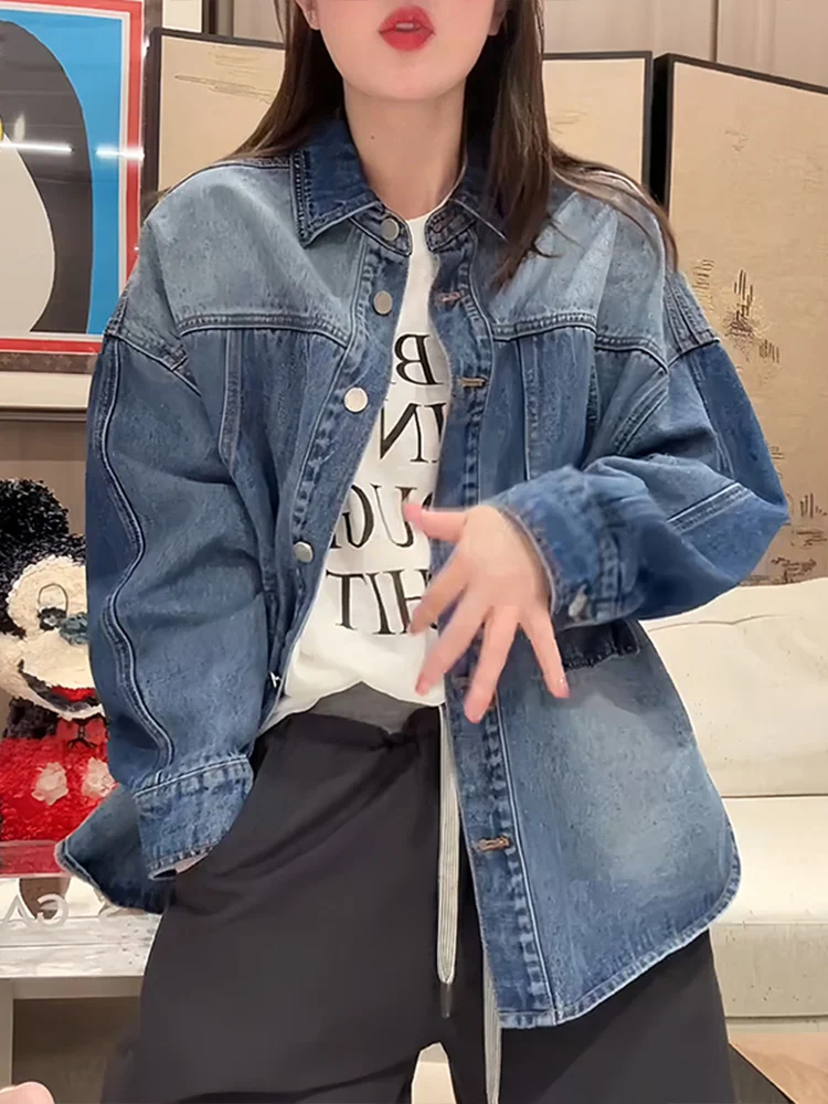 Elegant Straight Cut Women's Denim Jacket Spring Autumn Fashionable Unique Beautiful Precision Stylish Casual Breathable