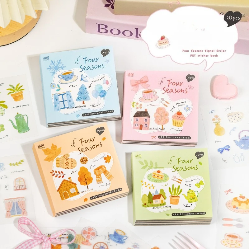Kawaii Square Kiss-Cut PET Sticker Book Four Seasons Signal Fresh Journal Material DIY Scrapbook Diorama Decals for Craft