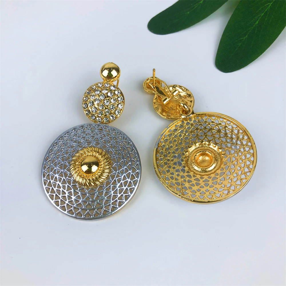 ESALE Brazil Gold Plated Jewelry Set For Women Classic Round Necklace Earrings Bracelet And Ring 4pcs Party Set Jewelry Trending