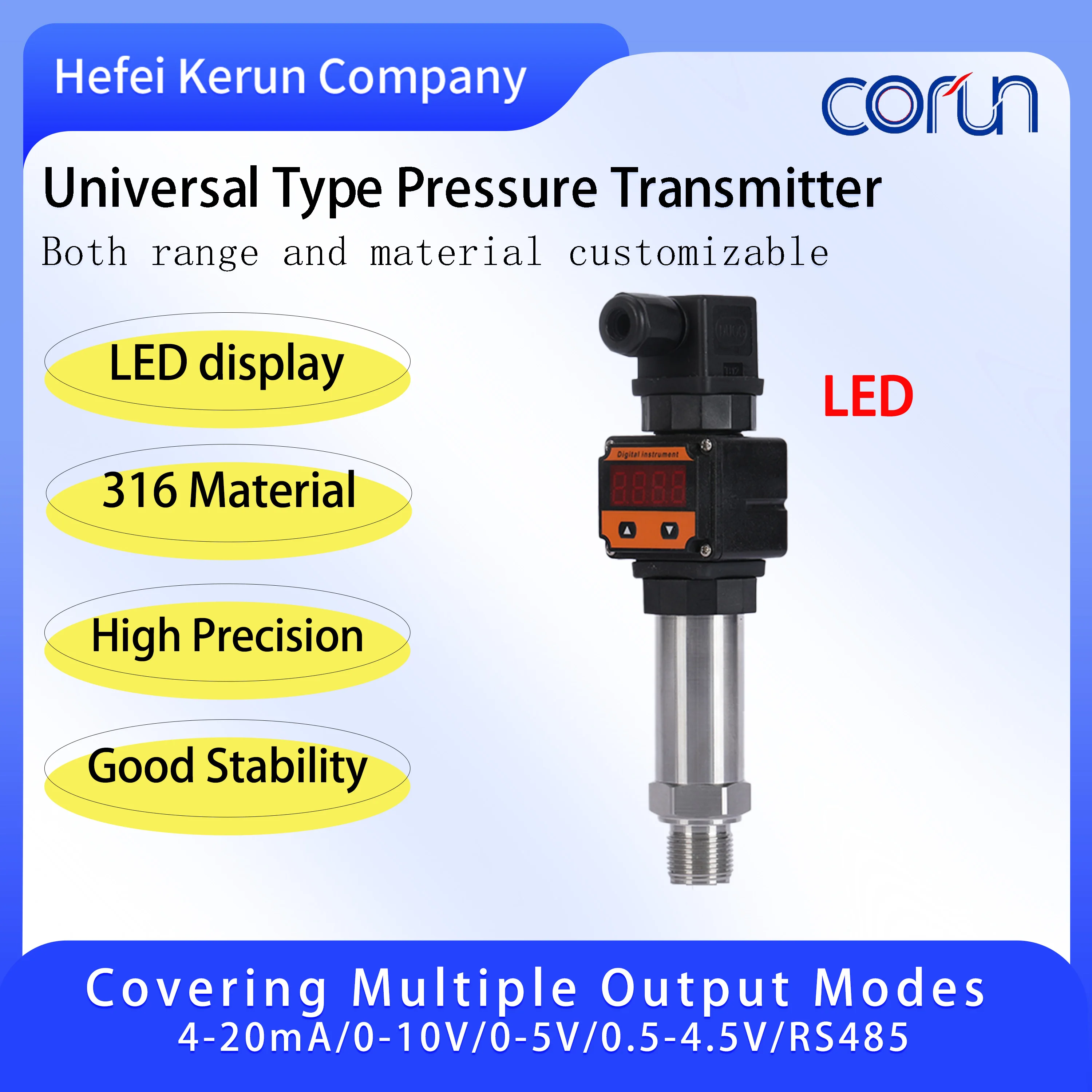 

LCD Display Hessman Pressure Transmitter 4-20mA 0-5V 10V RS485 Output Water Gas Oil Pressur Sensor Pressure Transducer