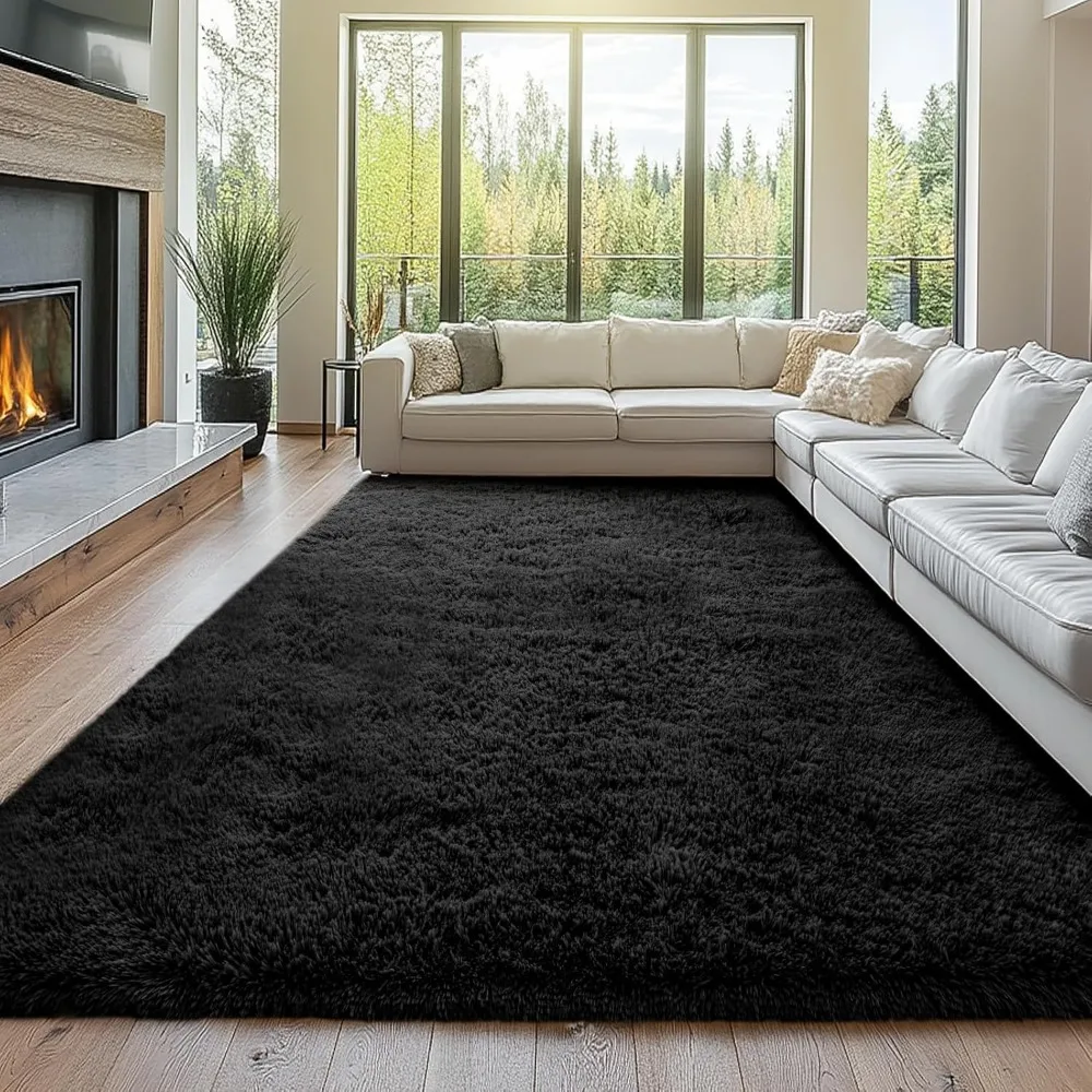 

Black Rugs For Living Room: 10x14 Large Shag Area Rugs For Living Room- Large Shag Rugs- Black Shaggy Big Mordern Indoor Carpets