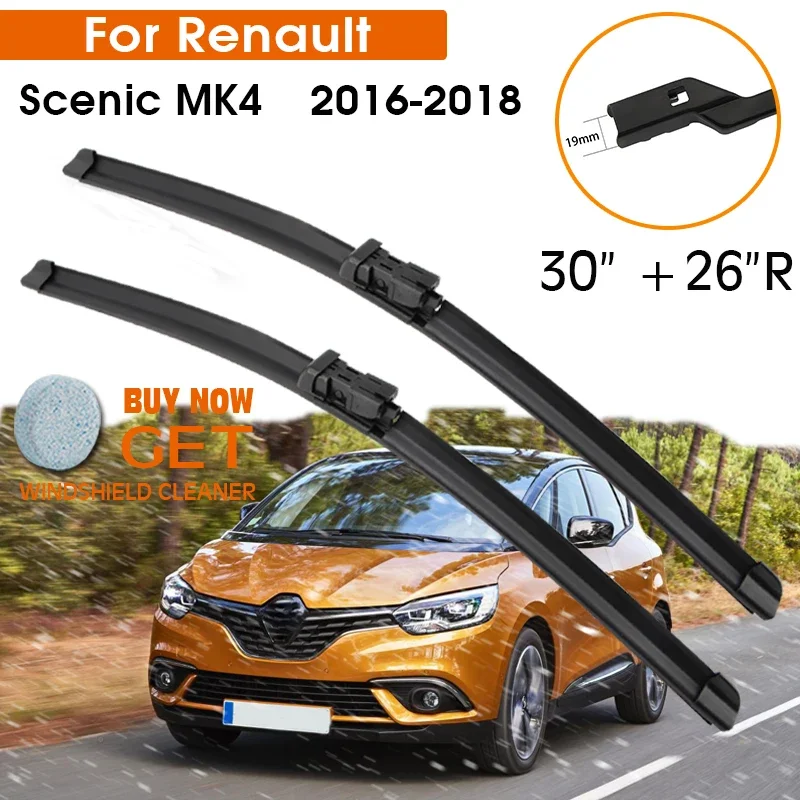Car Wiper Blade For Renault Scenic MK4 2016-2018 Windshield Rubber Silicon Refill Front Window Wiper 30"+26"R LHD RHD Accessorie