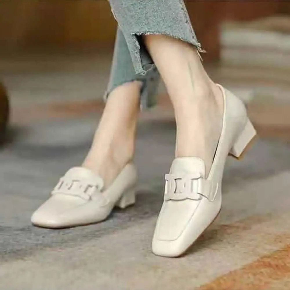 

Женские туфли на толстом каблуке, новинка 2025, кожаная обувь в британском стиле, весенне-летние туфли в стиле ретро с квадратным носком