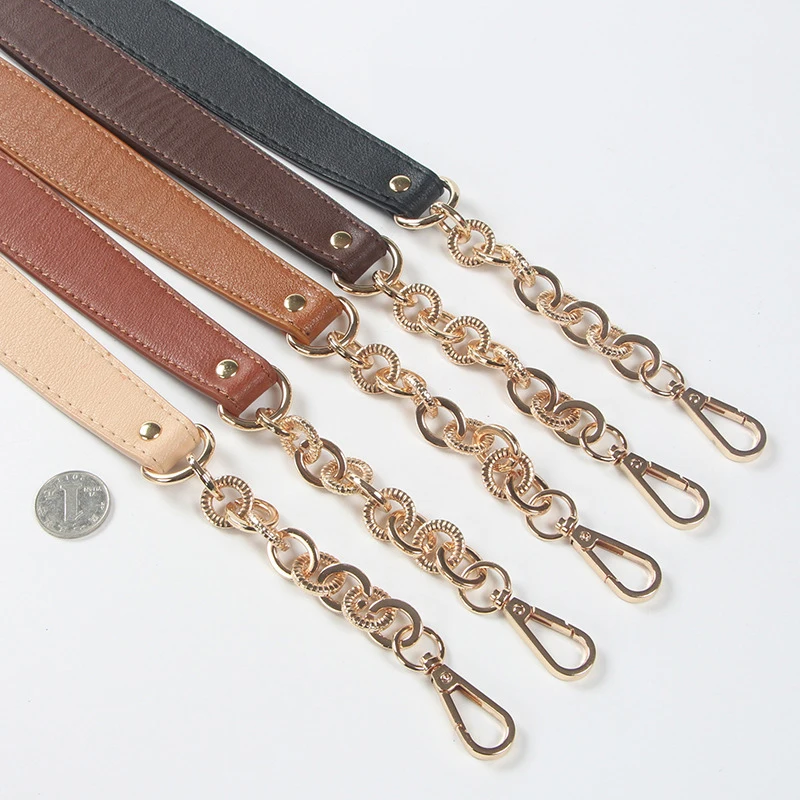 1Pc 56.5cm Shoulder Crossbody Bag Strap PU Leather Bag Handle with 2cm Metal Chains Replacement Bag Belt Bag Accessories