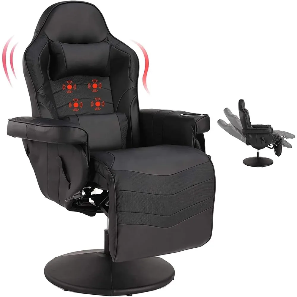 

Massage Video Gaming Recliner Chair - Ergonomic Backrest & Seat Height Adjustment Swivel Recliner - PU Leather High Back Compute