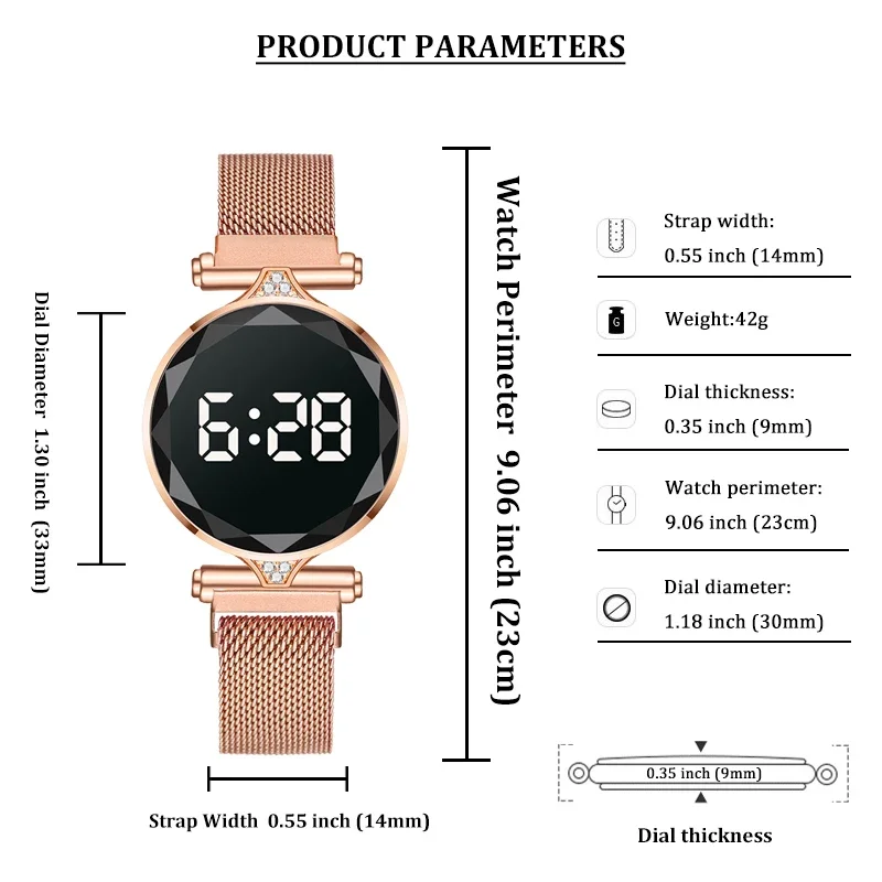 2024 Luxury Women Watches Rose Gold Stainless Steel Ladies Wristwatch LED Digital Watch for Women Electronic Clock Reloj Mujer