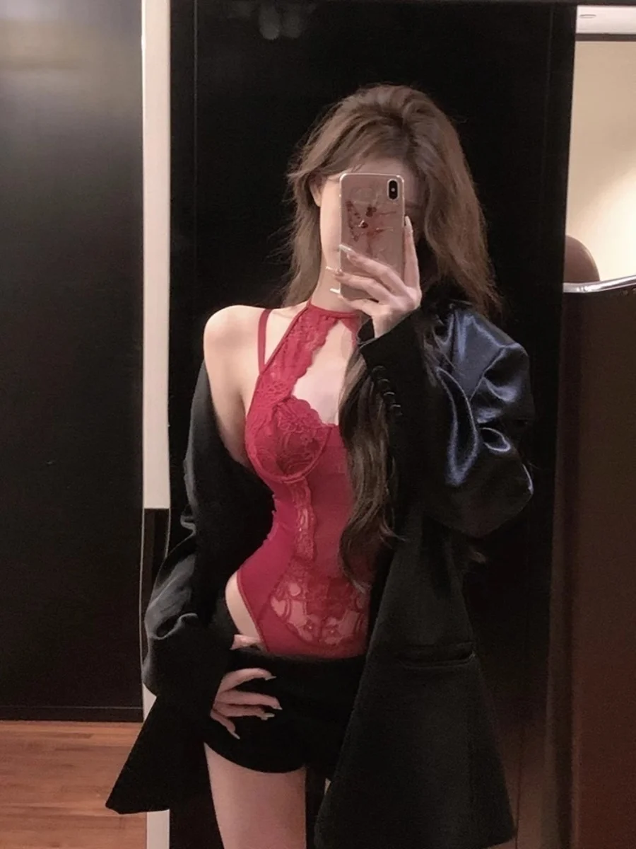 

Pure Desire Lace Bodysuit Women's Sexy Hollow out Restrained Style 2026 New Outerwear Inner Match Hanging Neck Strap