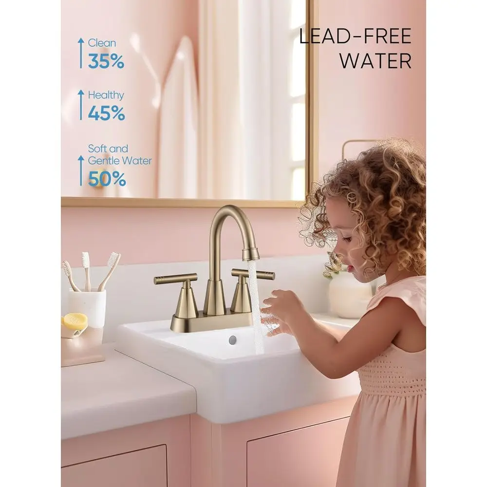 طقم صنبور حوض مركزي ذهبي مصقول مكون من قطعتين مع 3 فتحات و4 مساحات وصرف منبثق وخرطومين #3