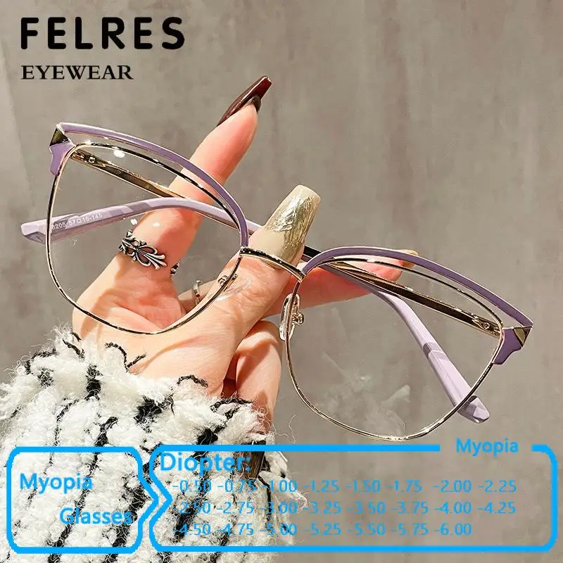 Fashion Anti Blue Light Nearsighted Glasses Women Optical Myopia Prescription Eyeglasses Hollow Triangle Cat Eye Glasses Frame