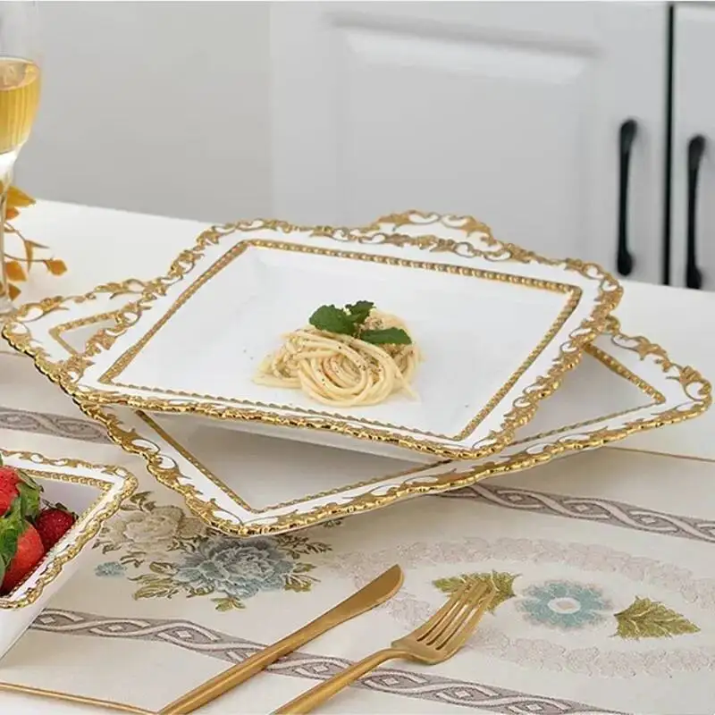 European Gold Border Relief, Ceramic Plates, Fish Plates, Soup Bowls, Pasta Plates, Salad and Dessert Bowls, Restaurant Utensils