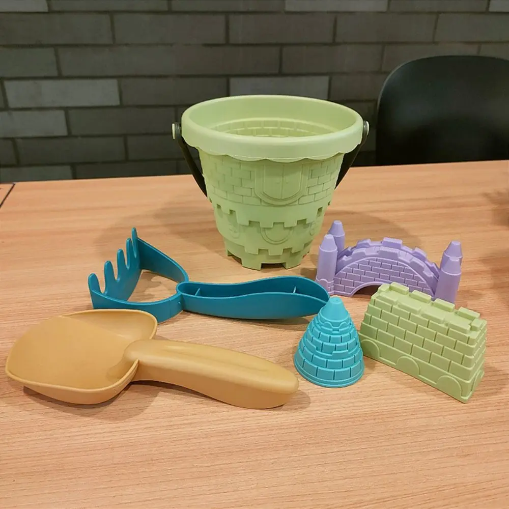 Jeu de plein air en plastique pour enfants, 6 pièces, château de plage, seau, pelle, râteau, moule, ensemble de jouets de sable, Kit de creuser du sable