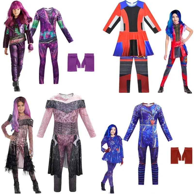

Descendants 3 Audrey Mal Evie Bertha Cosplay Costume Girls Halloween Costume For Kids Children Party Fancy Dress wig