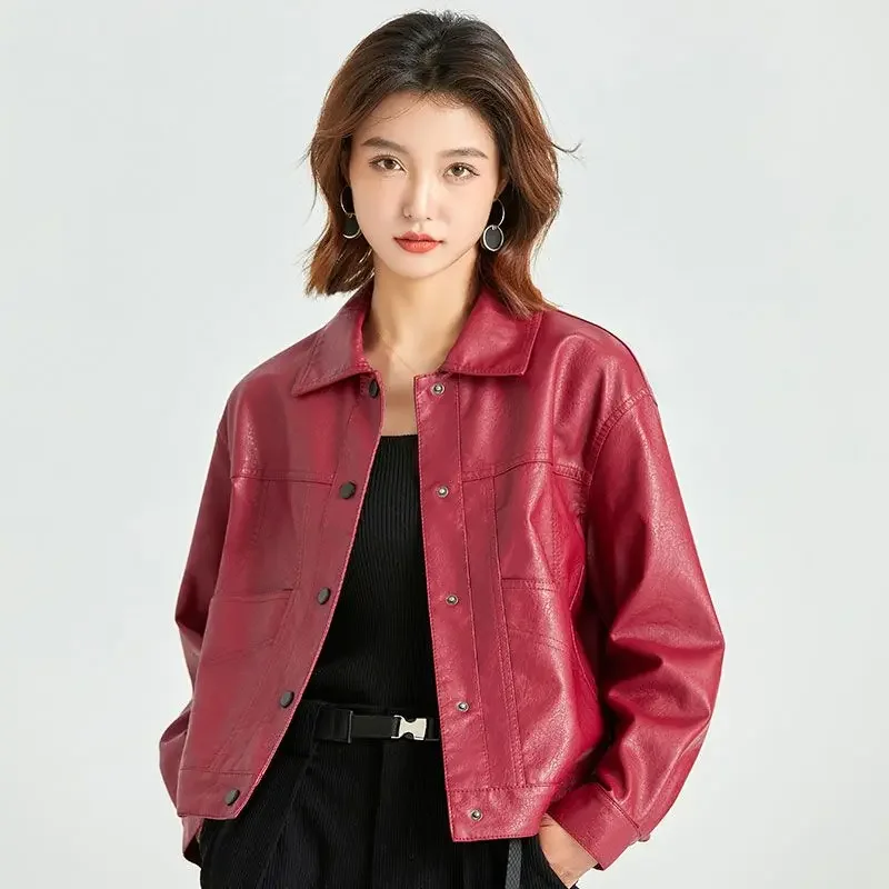 Vintage Pu Cropped Coat Women Fashion Single Breasted Faux Leather Jacket Cool Girl Luxury Pocket Black Streetwear Tops Y2k New