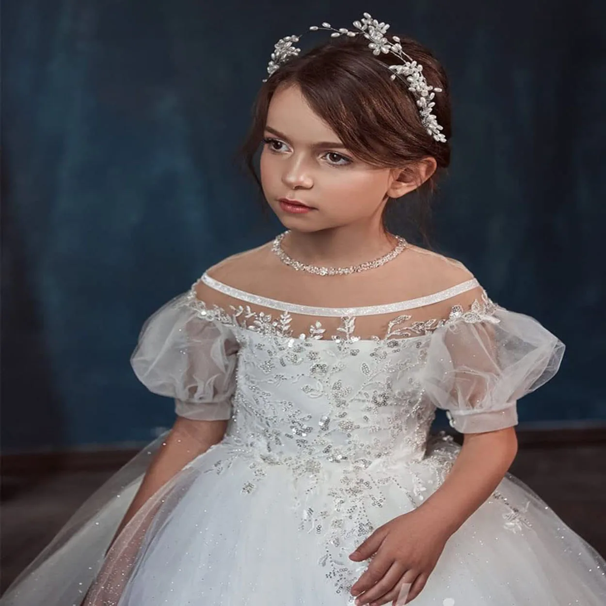 Vestido de encaje blanco para niña de flores, longitud hasta el suelo, primera comunión, Princesa, fiesta, baile