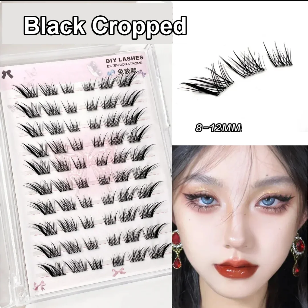 Noglu Eyelashes 10 Rows Fluffy Reusable DIY Segmented Thick Winged Lash Extension Fox Eye Effect Brown Anime