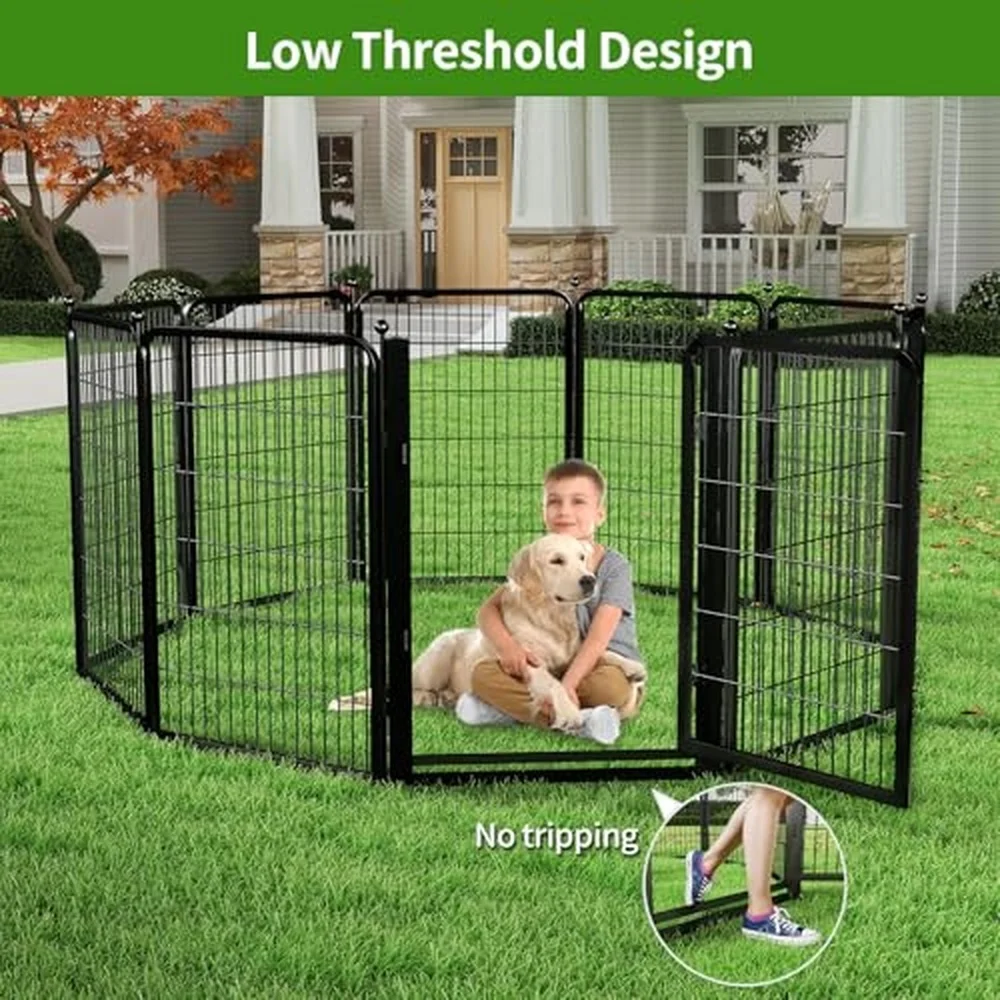 Dog Playpens with Low Threshold Gate 40 Inch 8 Panels Heavy Duty Outdoor Dog Play Pen RV Camping Yard Indoor Puppy