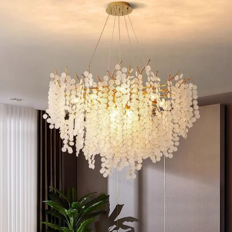 Modern Luxury Gold Aluminium Branch Chandelier Rotundity Glass Pendant Lights Living Room Restaurant Bedroom Hotel Hanging Lamps