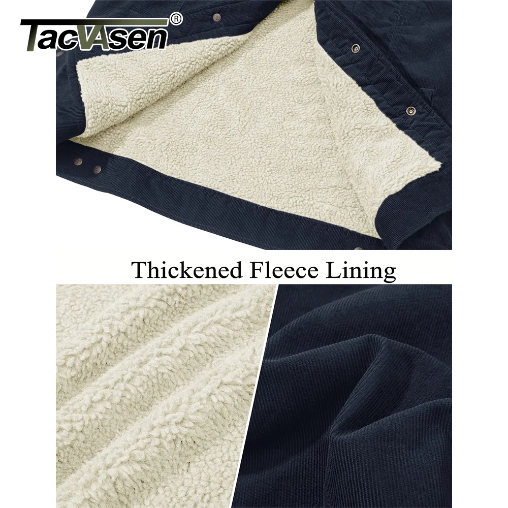 سترة سروال قصير للرجال من TACVASEN سترة شيربا ناعمة للدفء وبطانة من الصوف وياقة مقلوبة معطف شتوي لسائقي الشاحنات ملابس عمل متعددة الجيوب