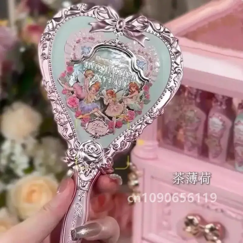 Flower Knows Midsummer Fairytales Collection Hand Mirror Mint Green Exquisite Makeup Milky Pink Mirror