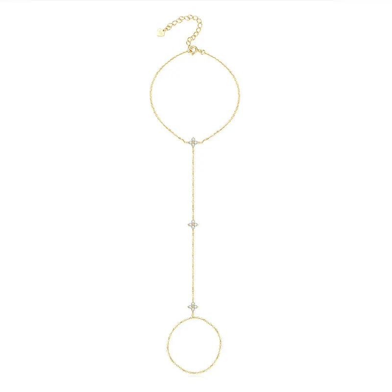 Lnkry 2.5mm Certified Moissanite Ring Bracelet 14k Gold Filled Four Leaf Flower Bracelet With Ring Hand Chain Stackable Jewelry view 5