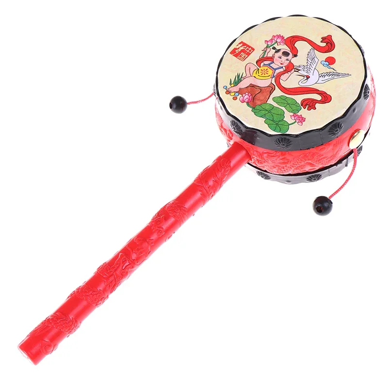 1Pc Chinese Traditional Spin Toy Rattle Drum Cartoon Hand Bell for Baby Gift New