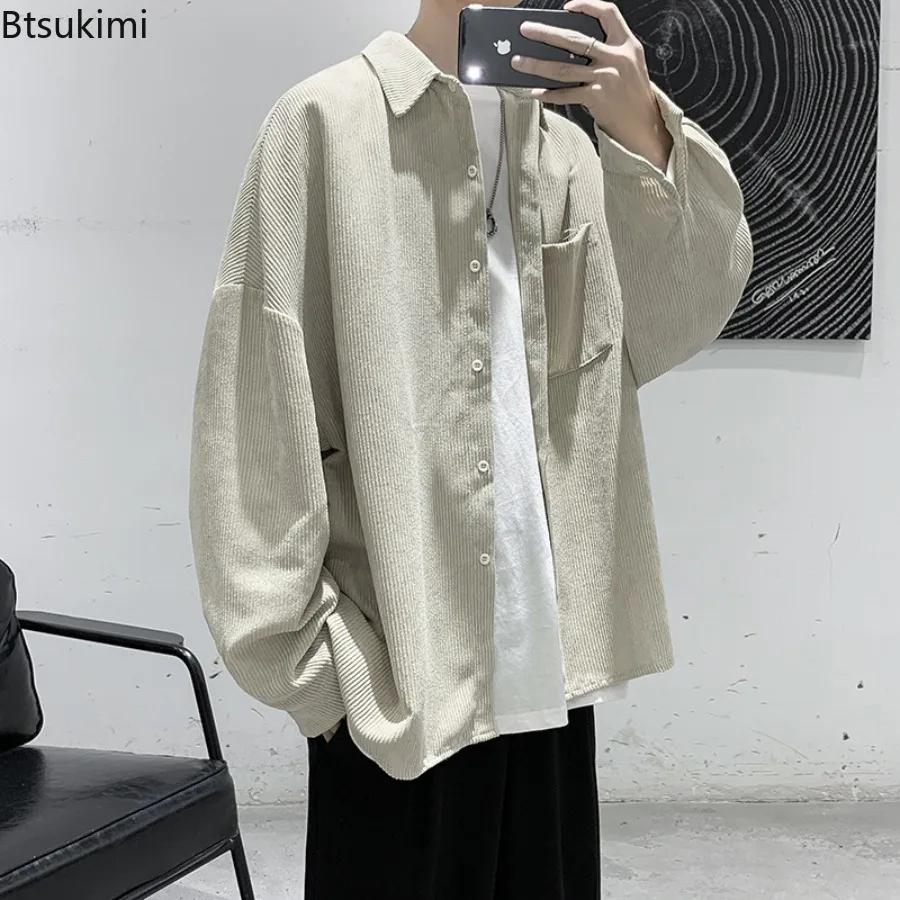 

Trendy New Long Sleeve Corduroy Shirts for Men Casual Loose Vintage Shirt Coats Autumn Korean Style Shirt Jackets Men Streetwear