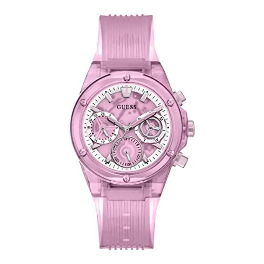 

Guess Women's Analog Sport Watch Sustainable Nylon Case PU Strap 30M Water Resistance