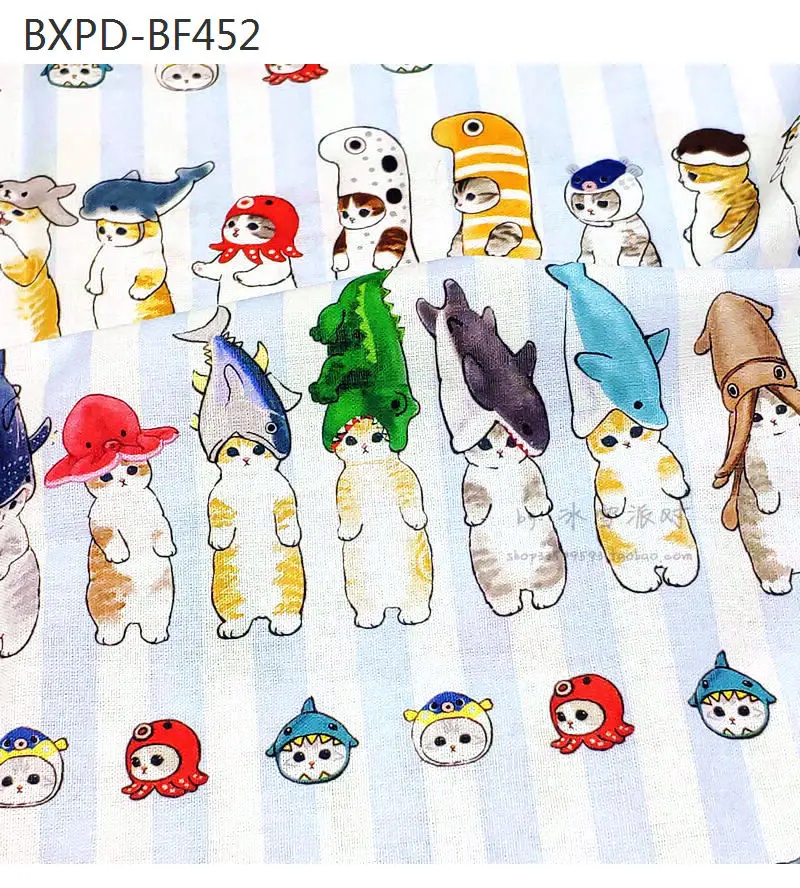 12 Japanese Cats Collection - BTY 1 Yard Cotton Woven Fabric - Cute Cartoon Animals, Kawaii Japanese Cat Strawberry