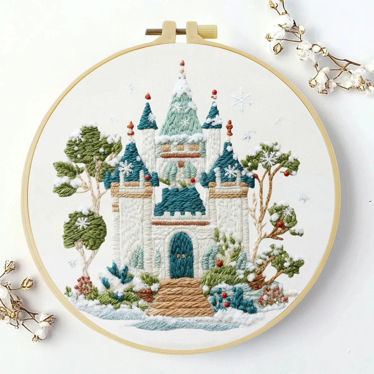 1 Stück 20X20CM/15X15CM 7,87/6,3 Zoll Burggrün Stickerei Starter-Kit DIY-Kit DIY-Stickerei-Set Handarbeiten Nähkunst – Detail 1